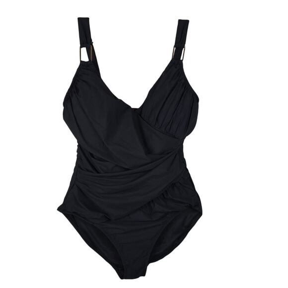 Spanx Black One Piece Bathing Suit Lightly Padded Figure Flattering Women's 18 - Picture 1 of 6